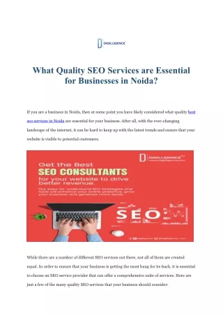 What Quality SEO Services are Essential for Businesses in Noida