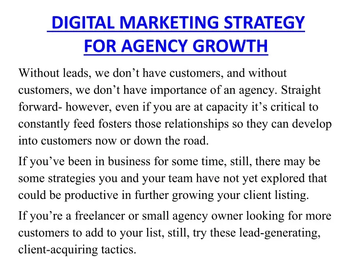 digital marketing strategy for agency growth