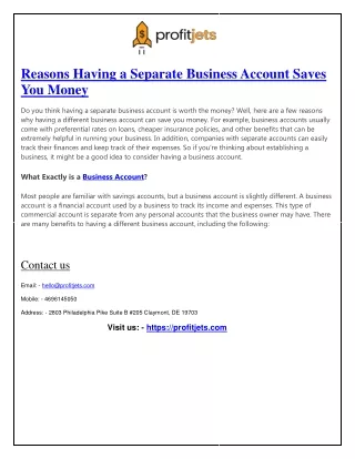 Profitjets Reasons Having a Separate Business Account Saves You Money