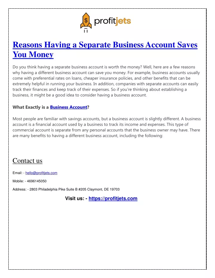 reasons having a separate business account saves