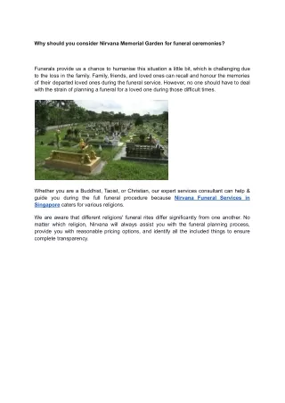 Why should you consider Nirvana Memorial Garden for funeral ceremonies