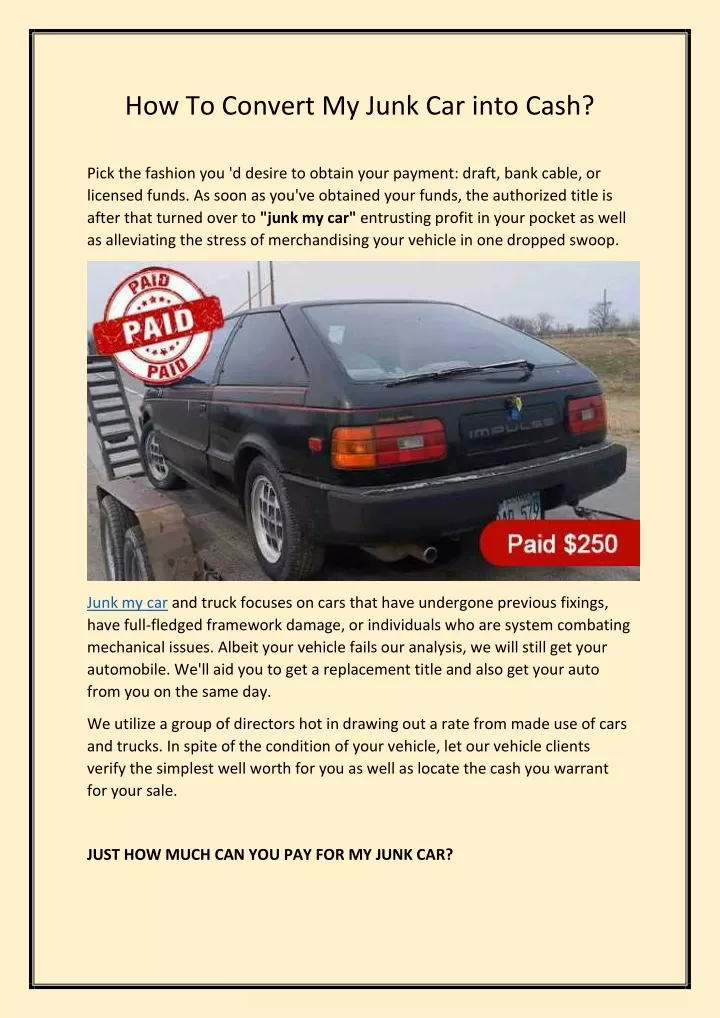 how to convert my junk car into cash