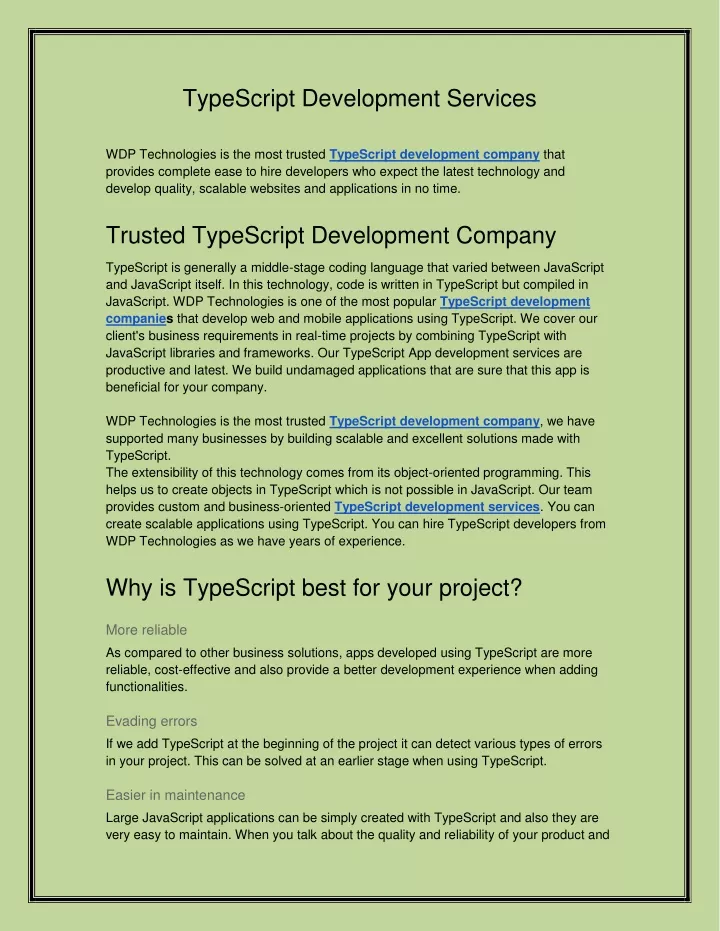 typescript development services wdp technologies