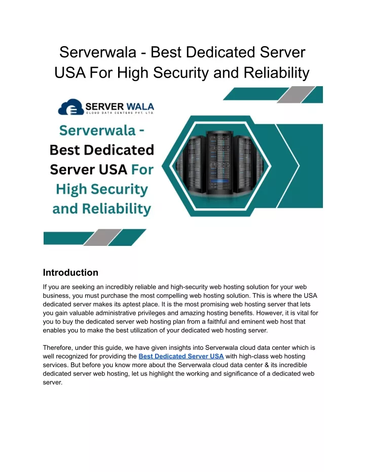 serverwala best dedicated server usa for high