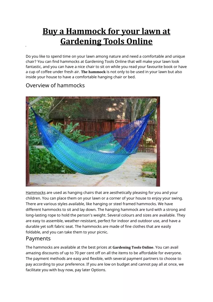 buy a hammock for your lawn at gardening tools