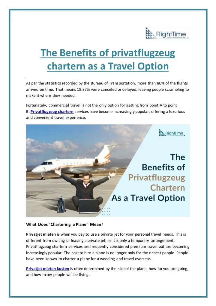 the benefits of privatflugzeug chartern