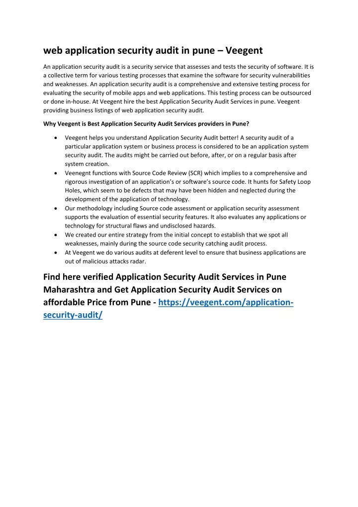 web application security audit in pune veegent