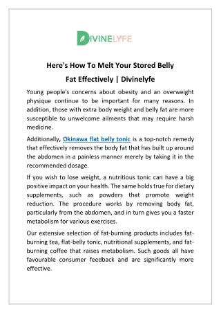 Okinawa Flat Belly Tonic's Best Advantages - Divinelyfe