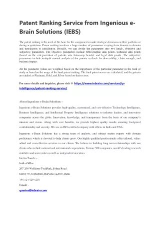 patent ranking service from ingenious e brain solutions iebs