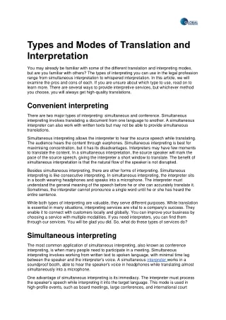 types and modes of translation and interpretation