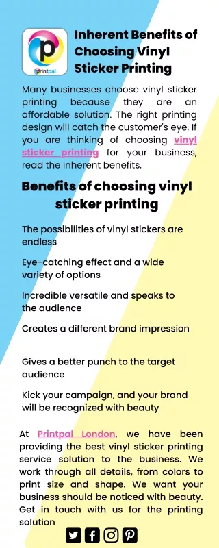Inherent Benefits of Choosing Vinyl Sticker Printing