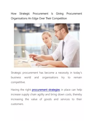 How Strategic Procurement Is Giving Procurement Organisations An Edge Over Their Competition