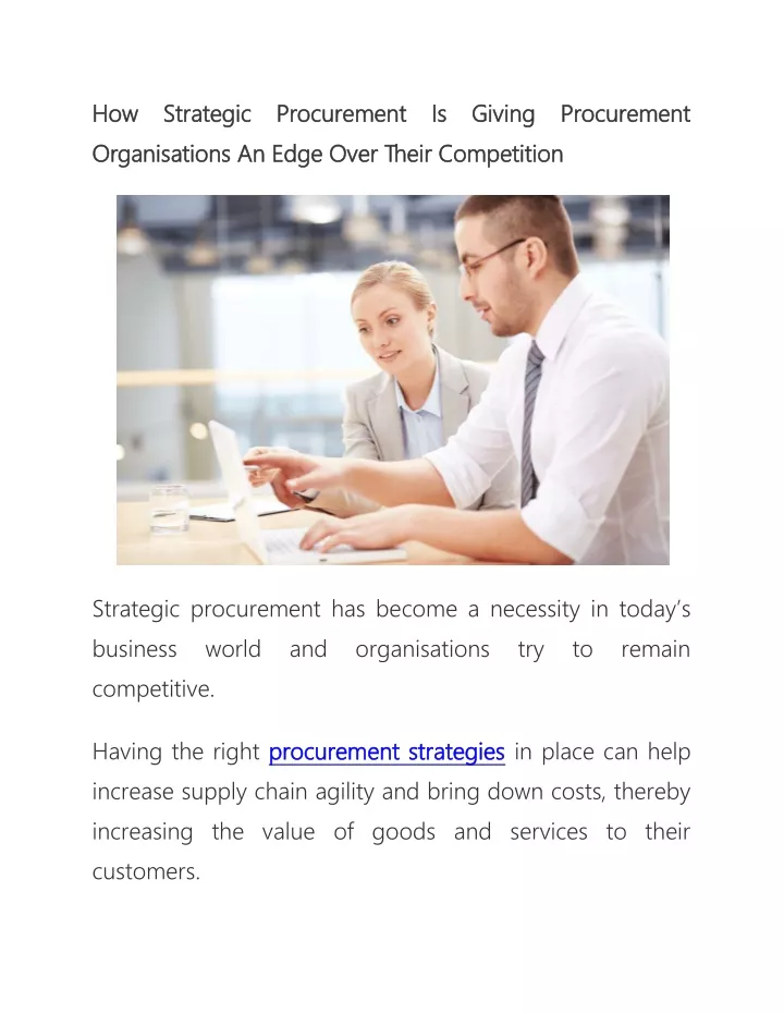 how strategic procurement is giving procurement