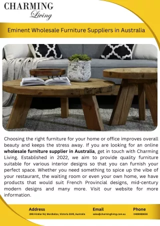 Eminent Wholesale Furniture Suppliers in Australia