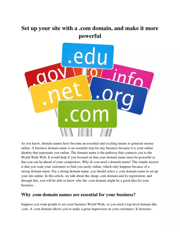 set up your site with a com domain and make