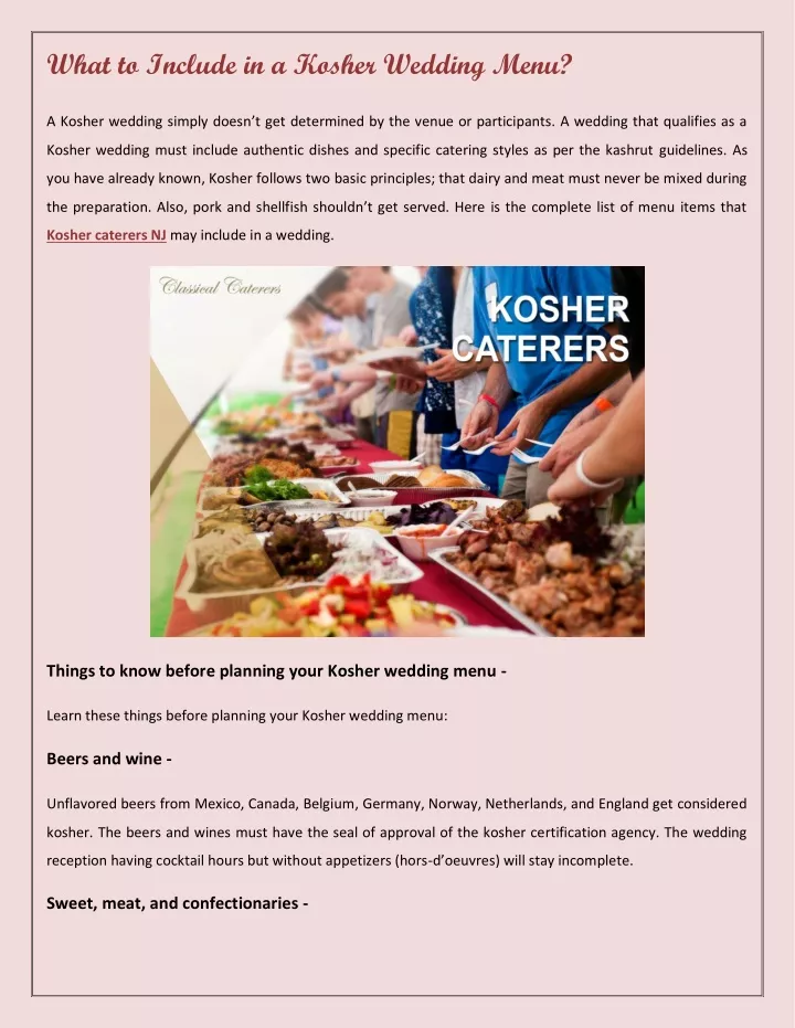 what to include in a kosher wedding menu