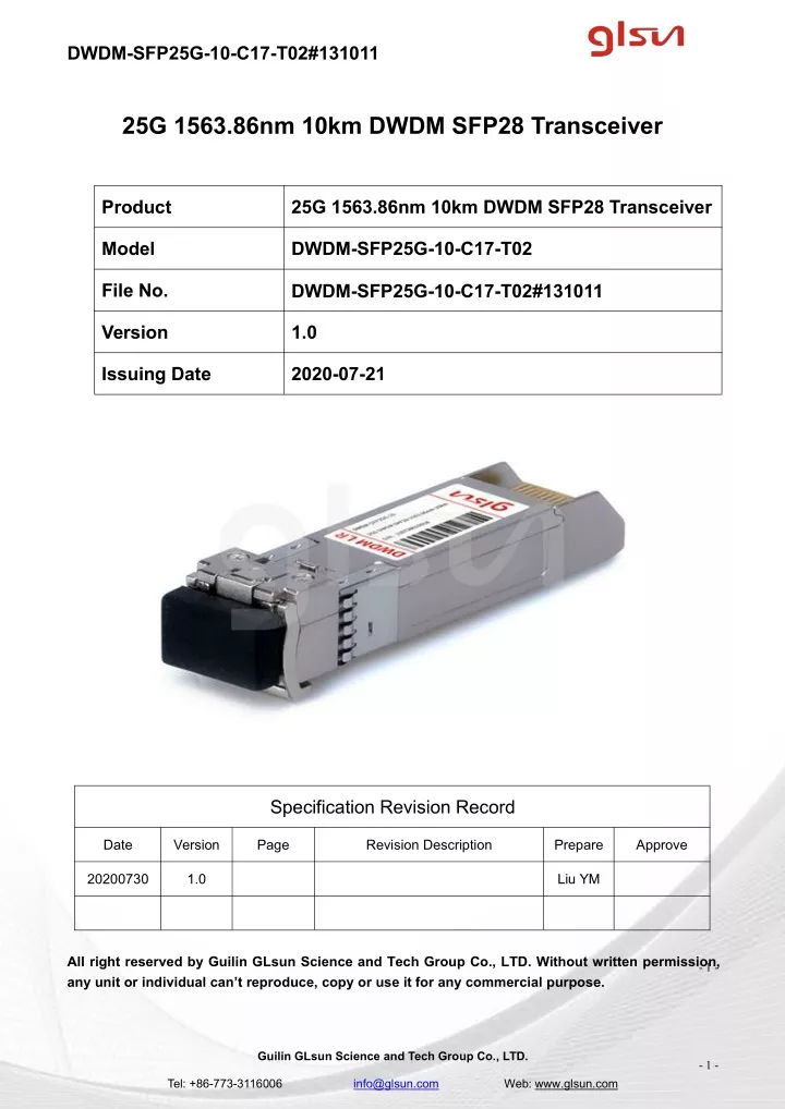 dwdm sfp25g 10 c17 t02 131011