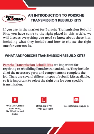 An introduction to Porsche Transmission Rebuild Kits