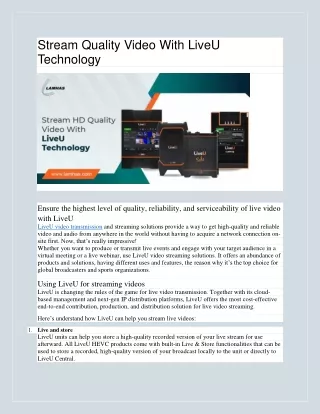 Stream Quality Video With LiveU Technology