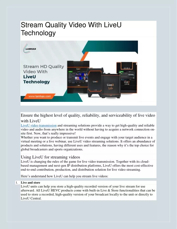 stream quality video with liveu technology