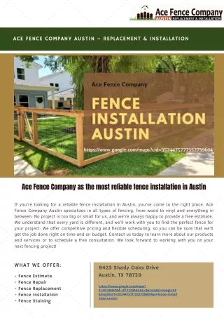Ace Fence Company as the most reliable fence installation in Austin