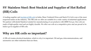 SV Stainless Steel: Best Stockist and Supplier of Hot Rolled (HR) Coils