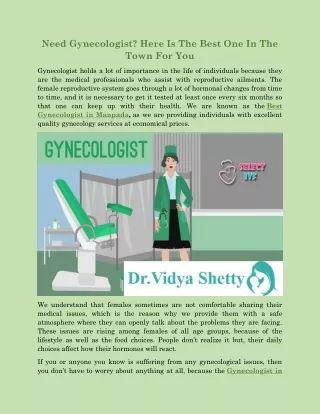 Best Gynecologist in Manpada - drvidyashetty