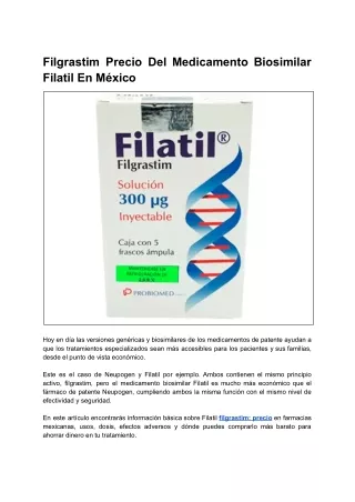 Filgrastim Precio Del Medicamento Biosimilar Filatil En México