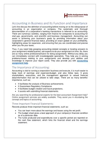 accounting in business and its function