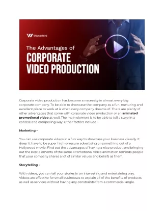 The Advantages of Corporate Video Production