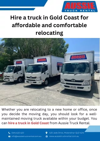 Hire a truck in Gold Coast for affordable and comfortable relocating
