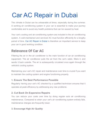 Car AC Repair in Dubai