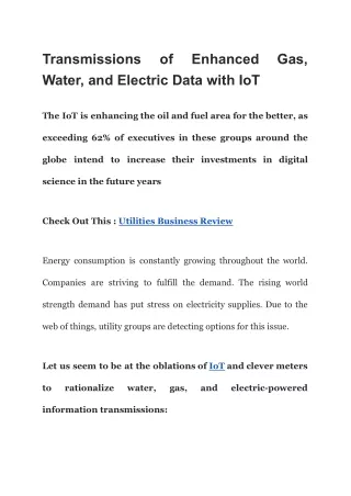 Transmissions of Enhanced Gas, Water, and Electric Data with IoT