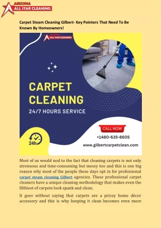Carpet Steam Cleaning Gilbert- Key Pointers That Need To Be Known By The owners!