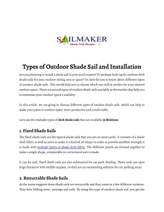 Types of Outdoor Shade Sail and Installation