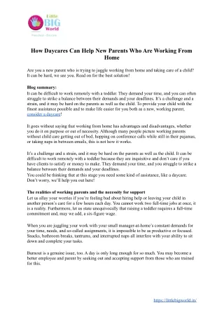 How Daycares Can Help New Parents Who Are Working From Home | Little Big World