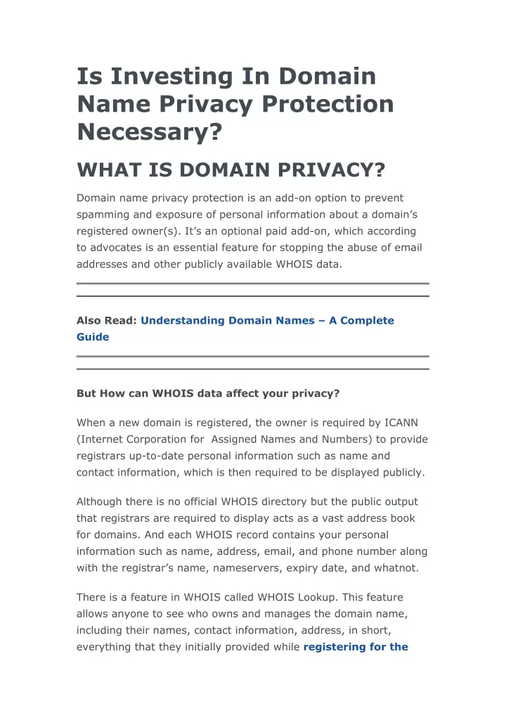 is investing in domain name privacy protection