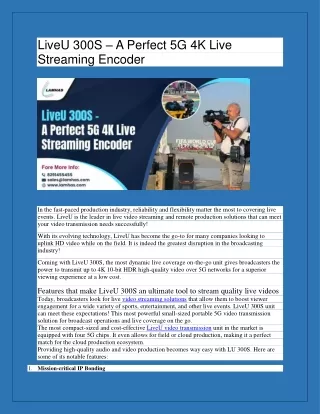 LiveU 300S – A Perfect 5G 4K Live Streaming Encoder