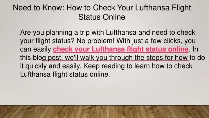 need to know how to check your lufthansa flight