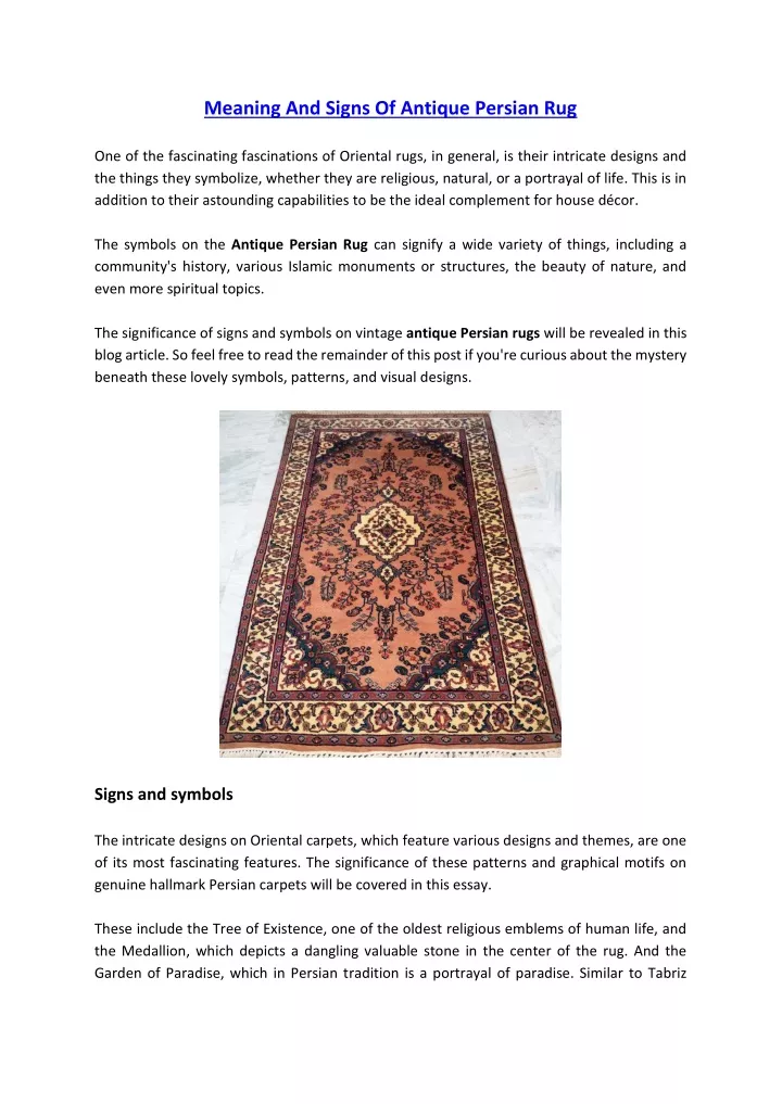 meaning and signs of antique persian rug