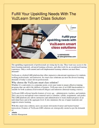 Fulfill Your Upskilling Needs With The Vu2Learn Smart Class Solution
