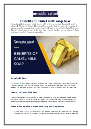 Benefits of camel milk soap base