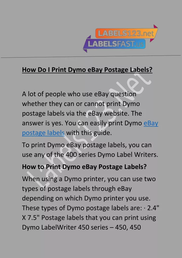 how do i print dymo ebay postage labels