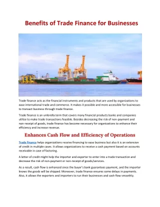 Benefits of Trade Finance for Businesses