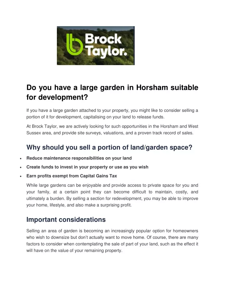 do you have a large garden in horsham suitable