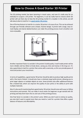 how to choose a good starter 3d printer