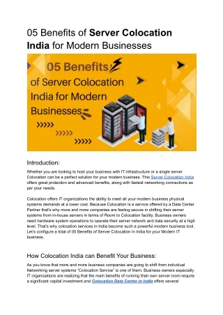 05 benefits of server colocation india for modern