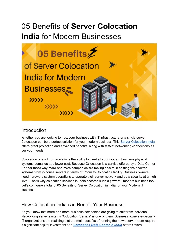 05 benefits of server colocation india for modern