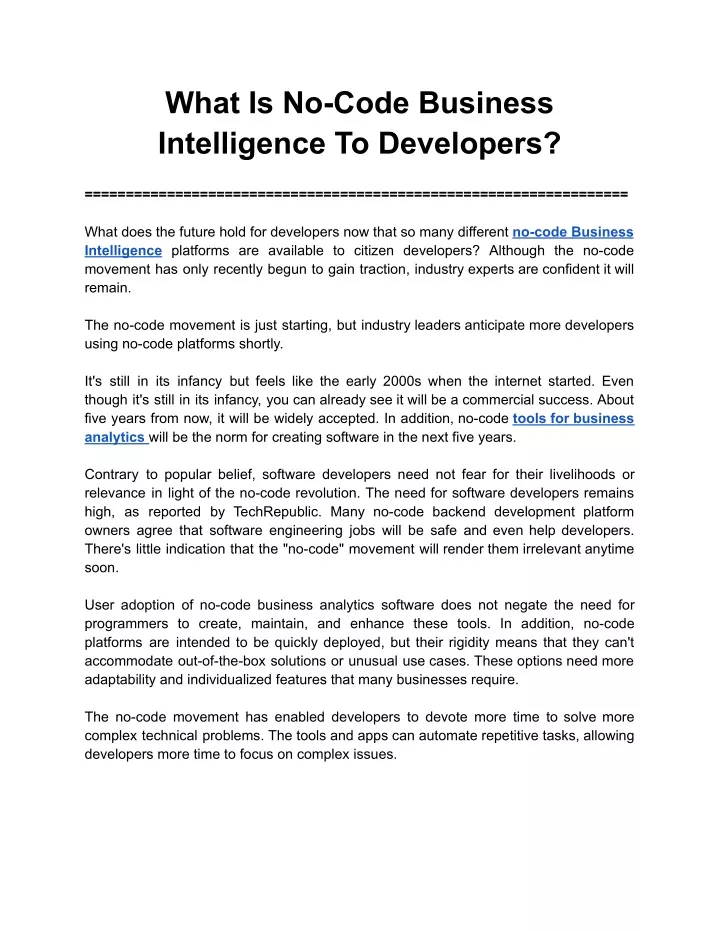 what is no code business intelligence