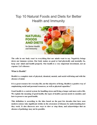 Top 10 Natural Foods and Diets for Better Health and Immunity